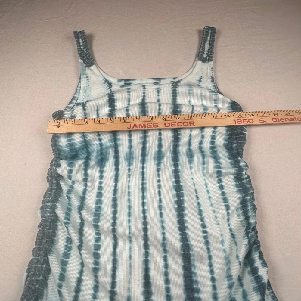 Chaser Womens Tie Dye Ribbed Cinch Side Tank Top Blue White CW8132-TIE Large NWT